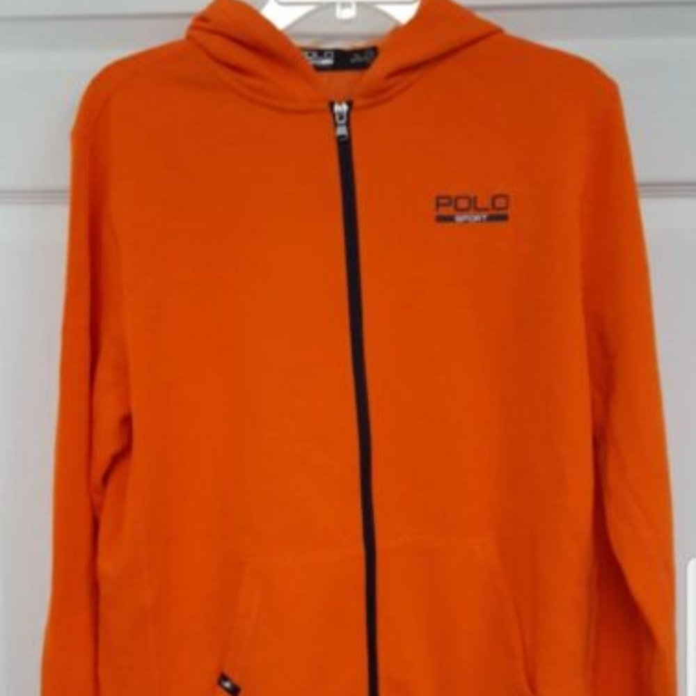 Polo Sport Ralph Lauren Boy's Orange Full Zip Hooded Fleece Coat Jacket XL